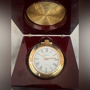 Bulova Elegant Gold and Brown Desk Clock/ Pocket Watch New in Box!